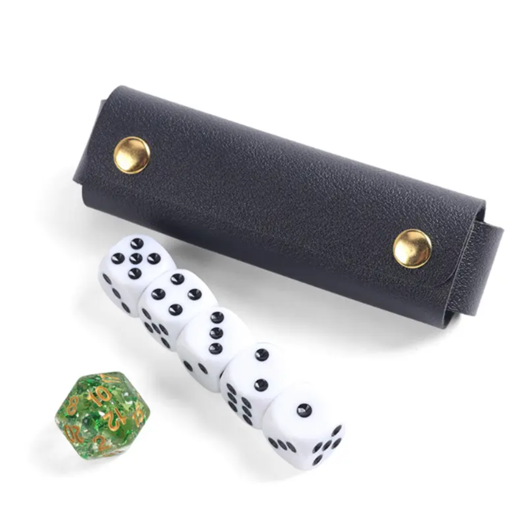 Würfel-Aufbewahrung aus PU-Leder, 12 × 4 × 3 cm, mit goldfarbenen Druckknöpfen